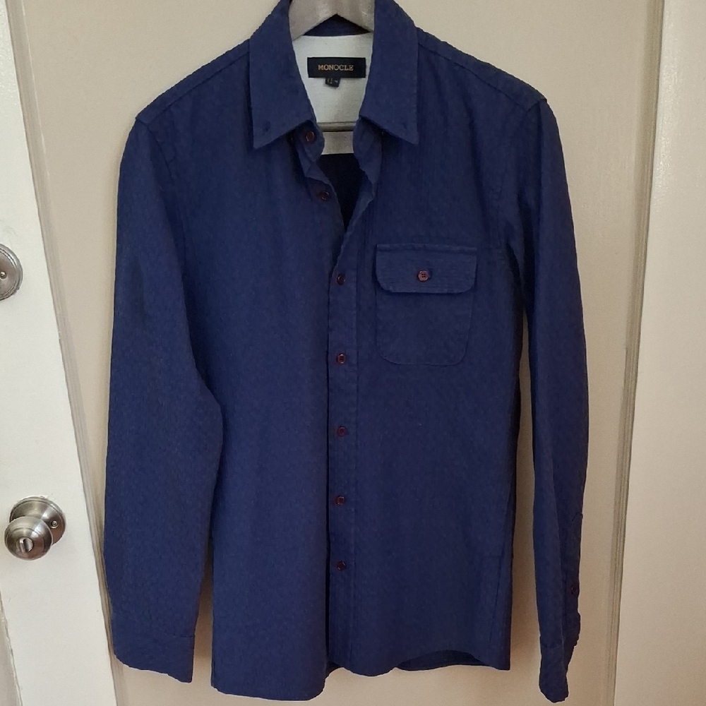 Monocle Blue Men's Textured Slim Fit Shirt_1